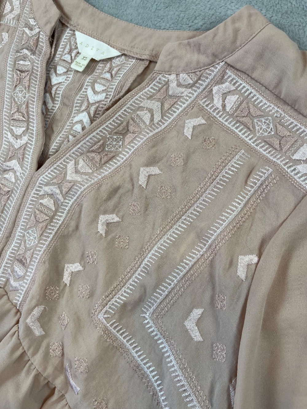 Adiva sz XL Light Neutral Blouse Bohemian Cottagecore Embroidered Romantic - Picture 12 of 13